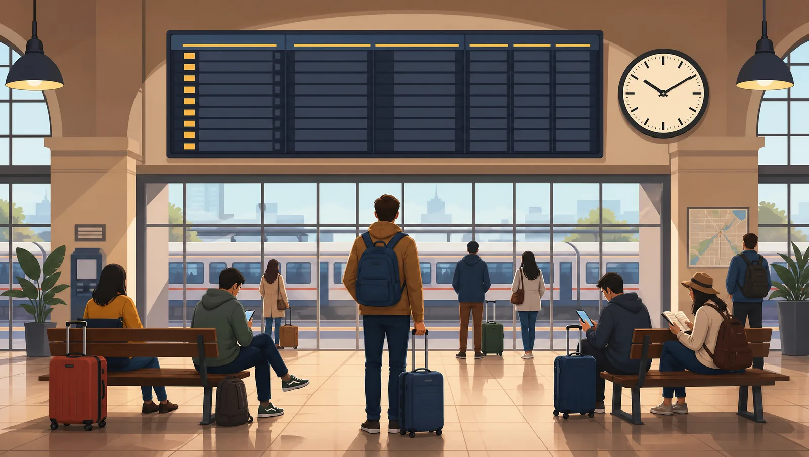 Viajeros esperando en una estación de tren