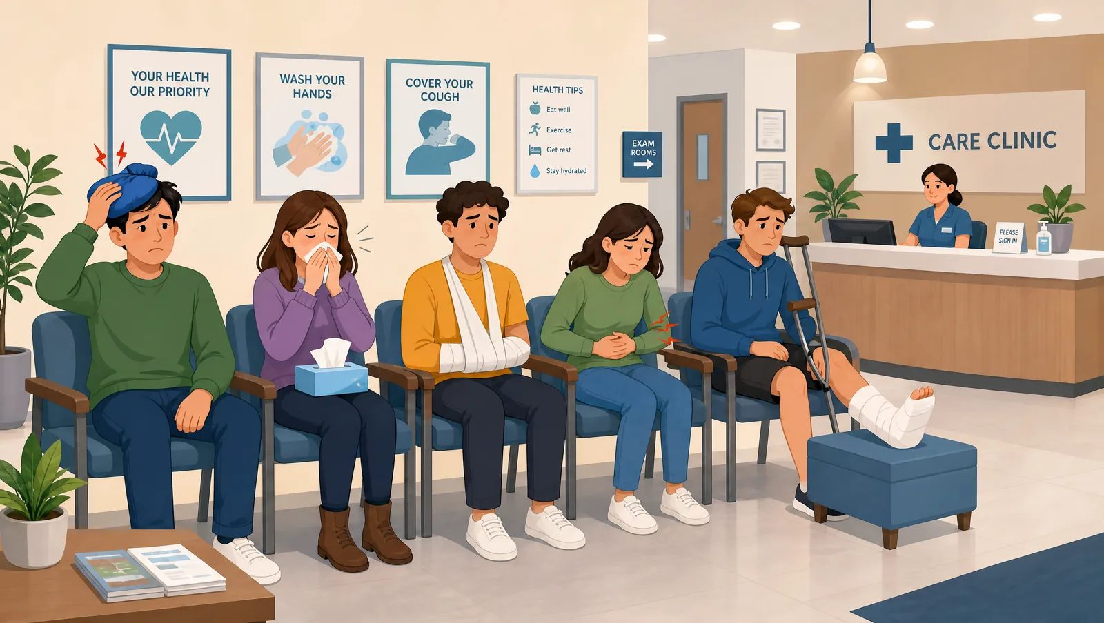 Pacientes en la sala de espera de una clínica